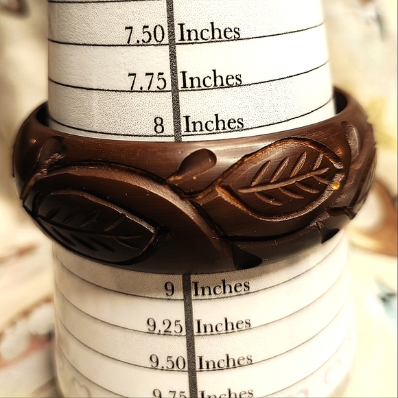 Brown Leaves Leave Carved Brown Plastic Lucite Vintage Bracelet No Seams - Picture 7 of 7